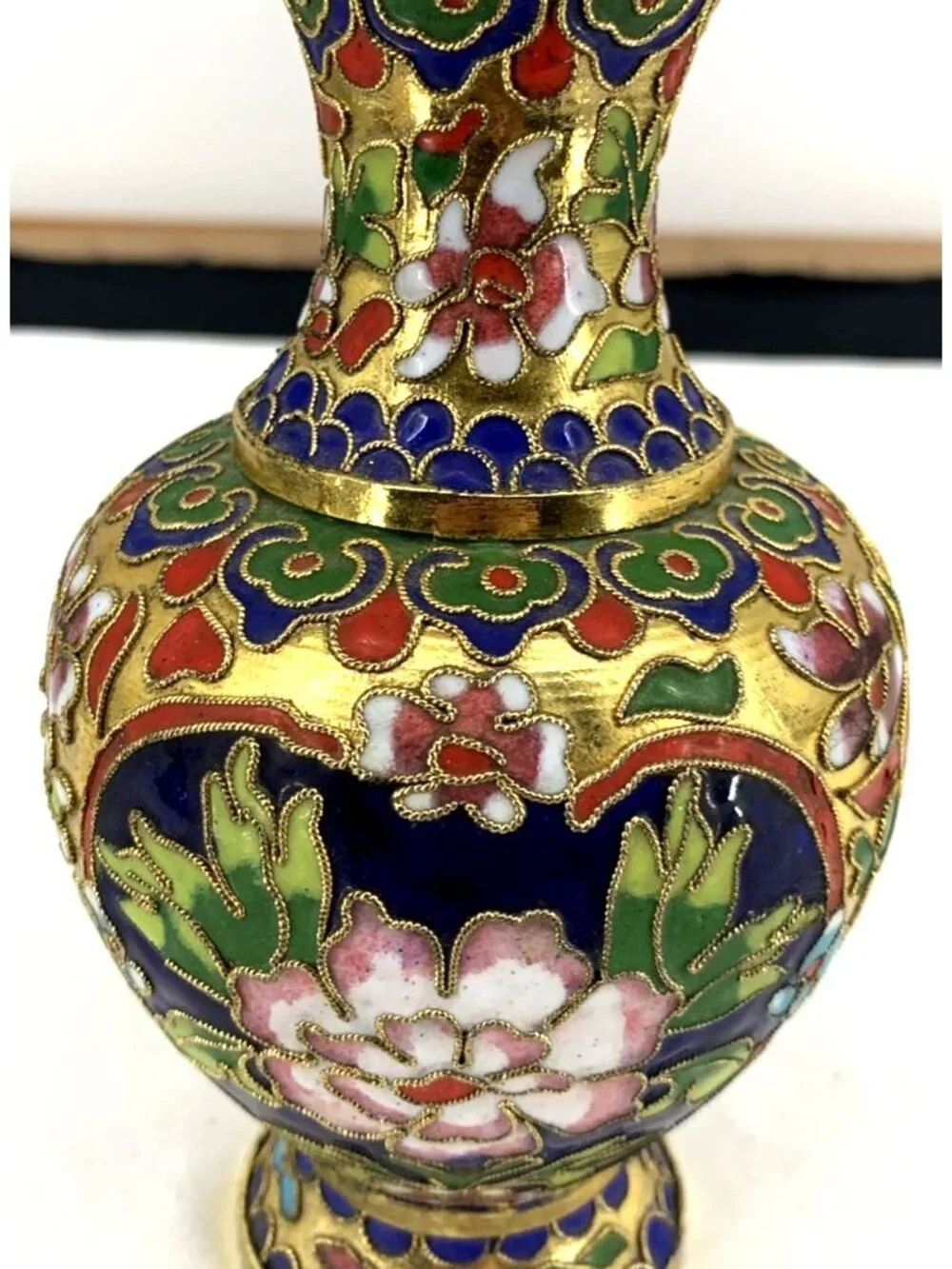 Asian Chinese Cloisonne Open Work Enamel Metal Floral Vases 6